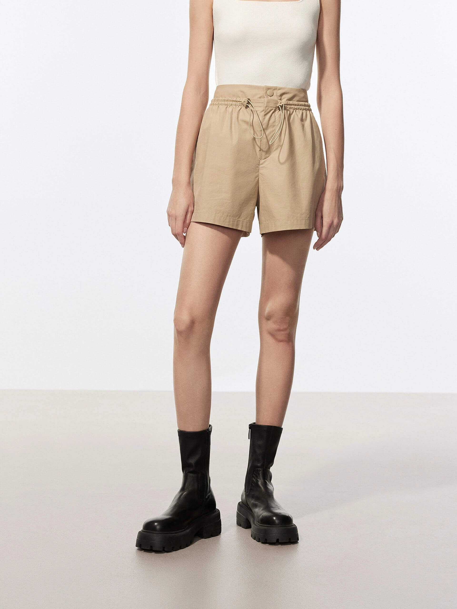 Stretch Material All Fit High Waist Drawstring Shorts