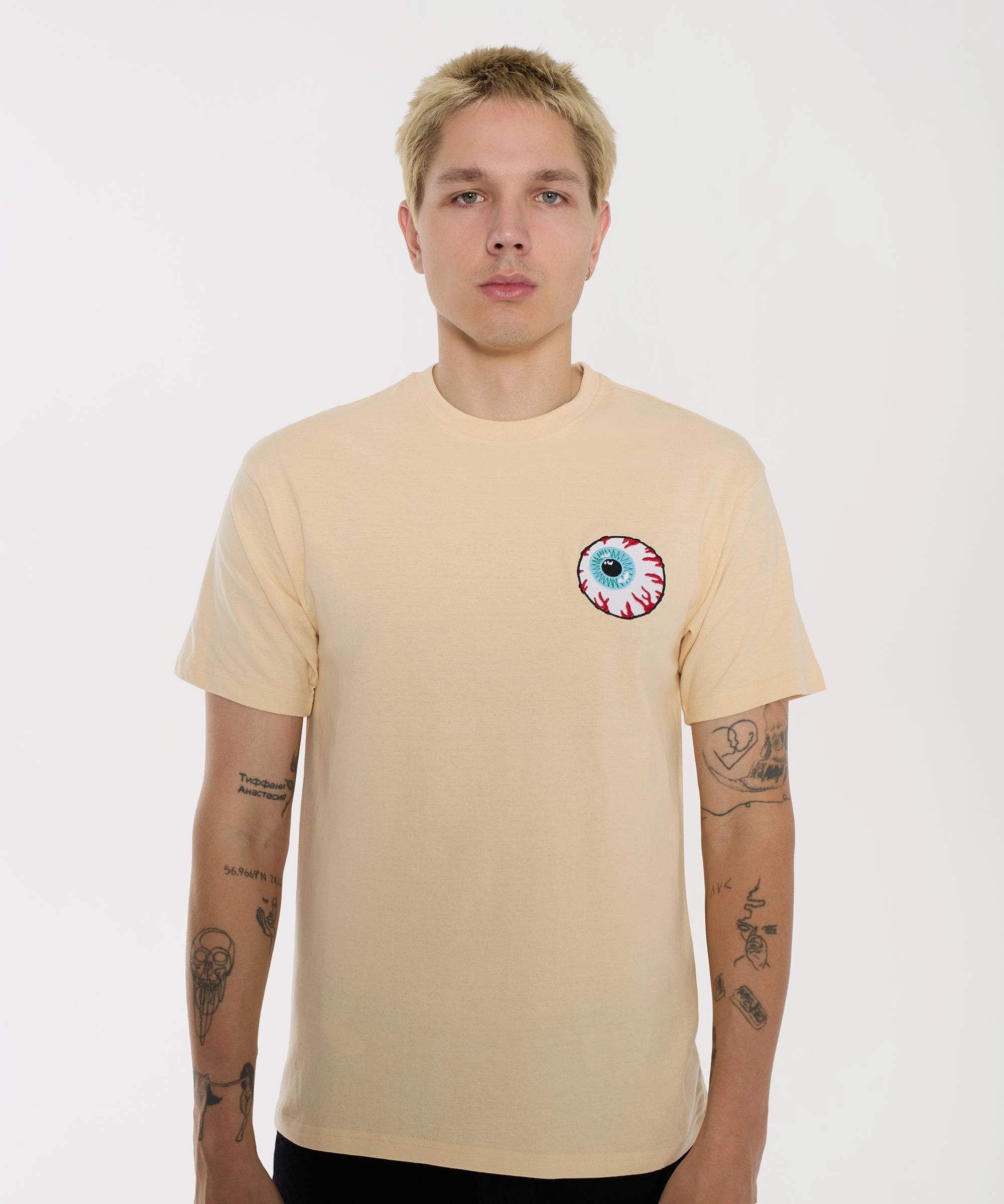 Casual Sweater Non Restrictive Cut Mishka Embroidered Keep Watch Short Sleeve Tee - Khaki