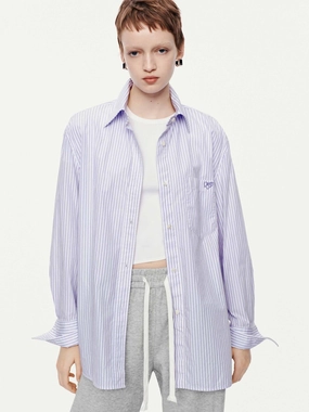Pure Cotton Striped Shirt Roll Up Sleeve Design BlendMaterials