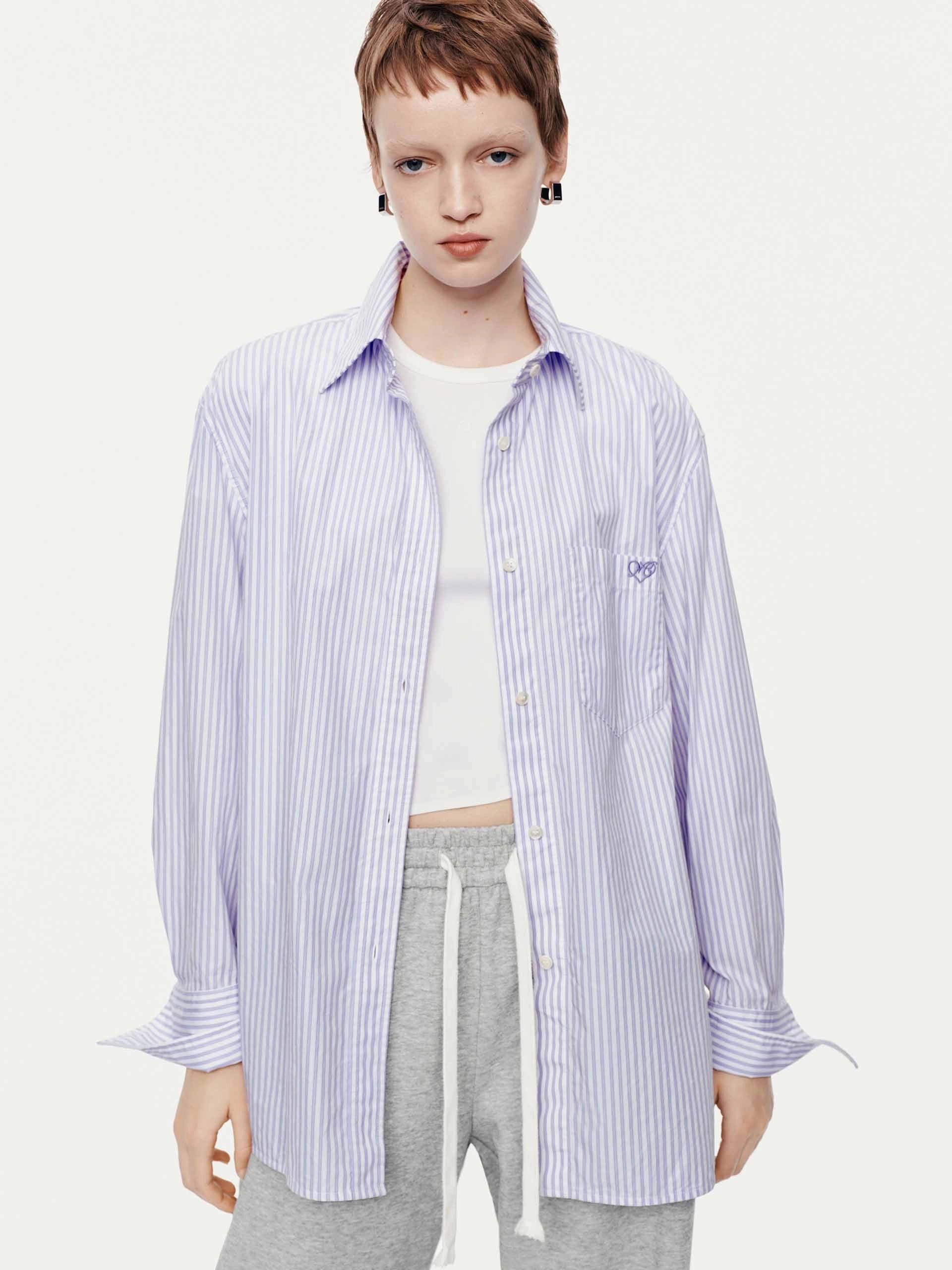Pure Cotton Striped Shirt Lightweight Knit Breathable mesh panel