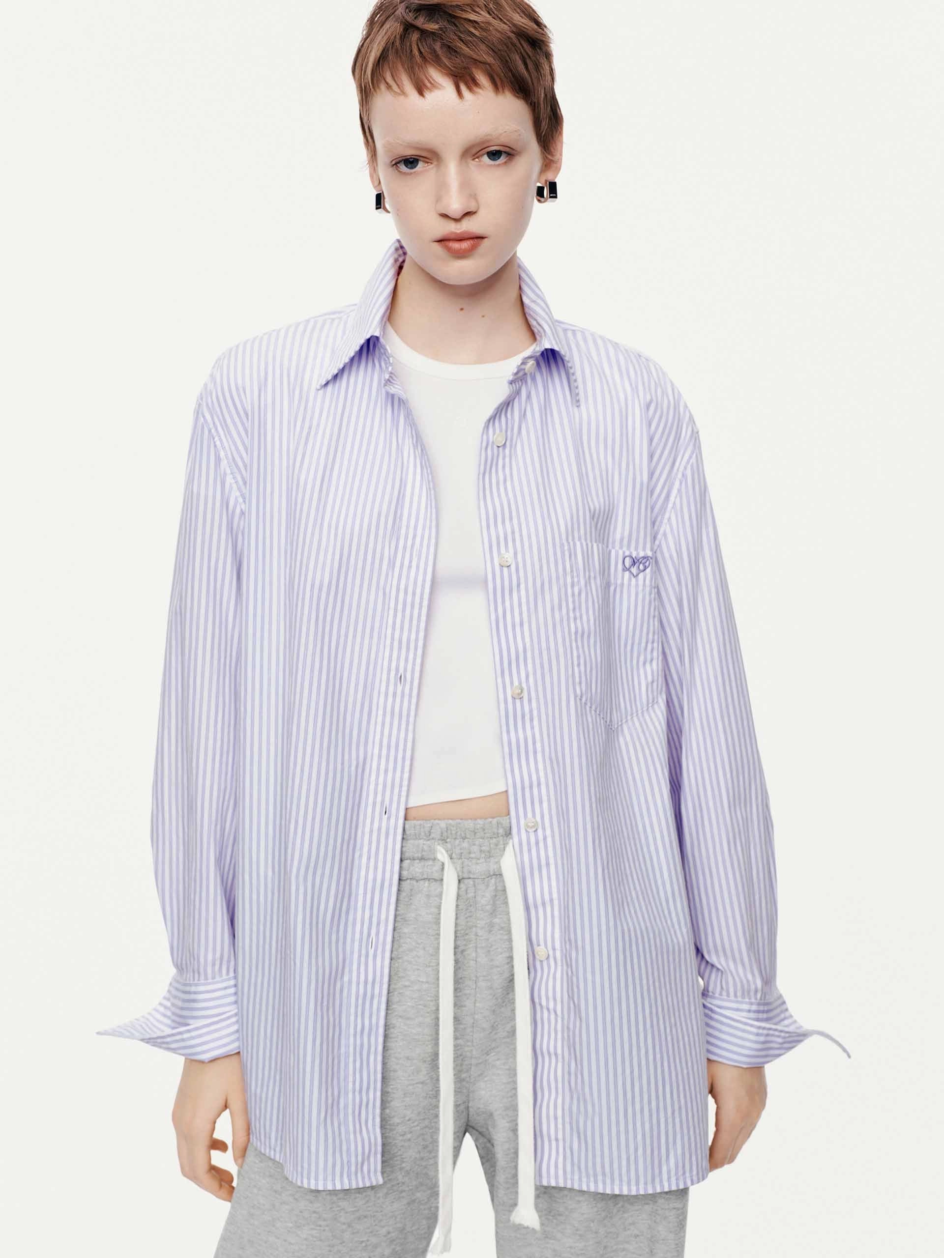 Pure Cotton Striped Shirt Roll Up Sleeve Design BlendMaterials