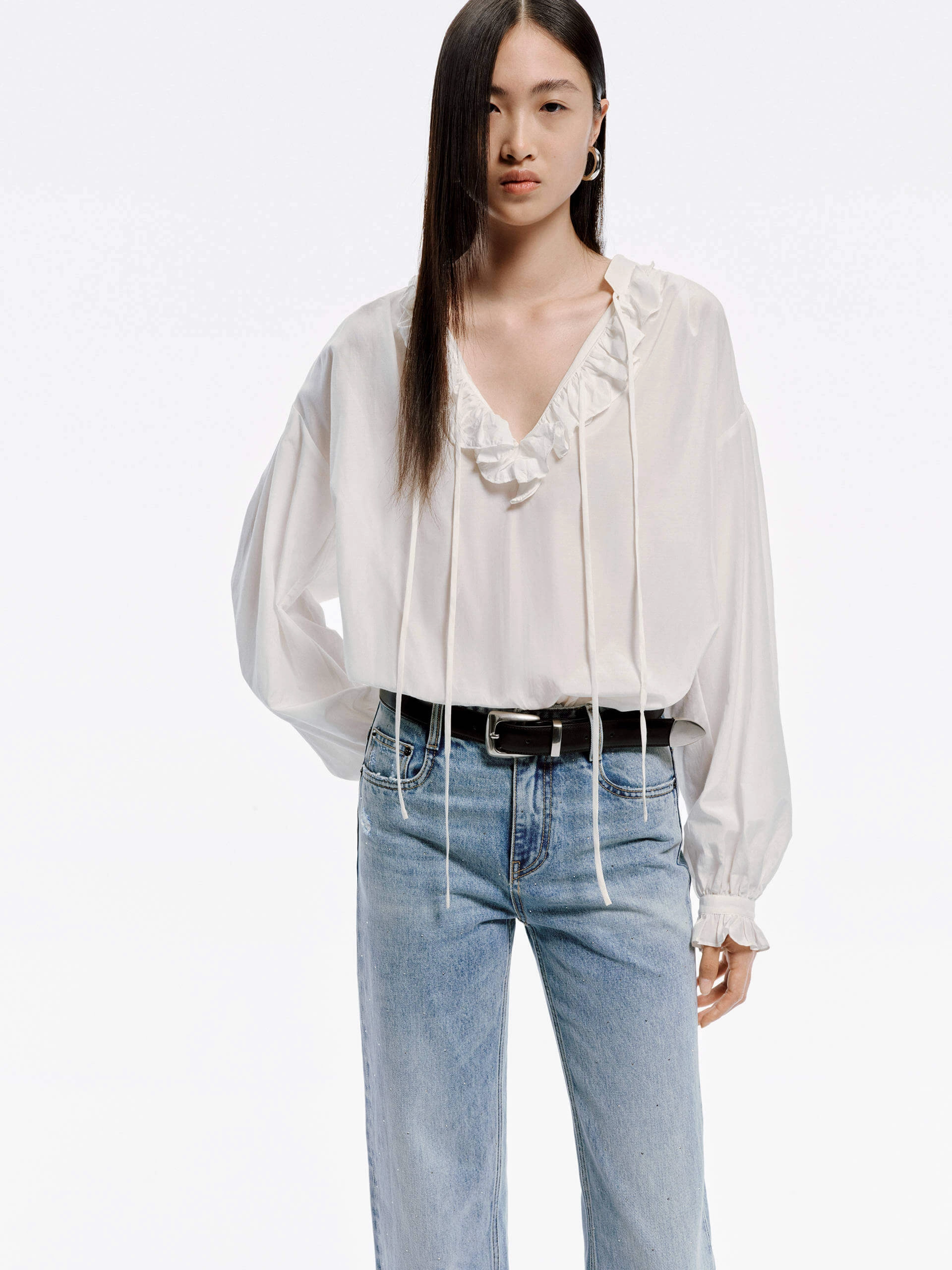 Loose Ruffled Trim Blouse Ventilated Side Panels Airflow Vents