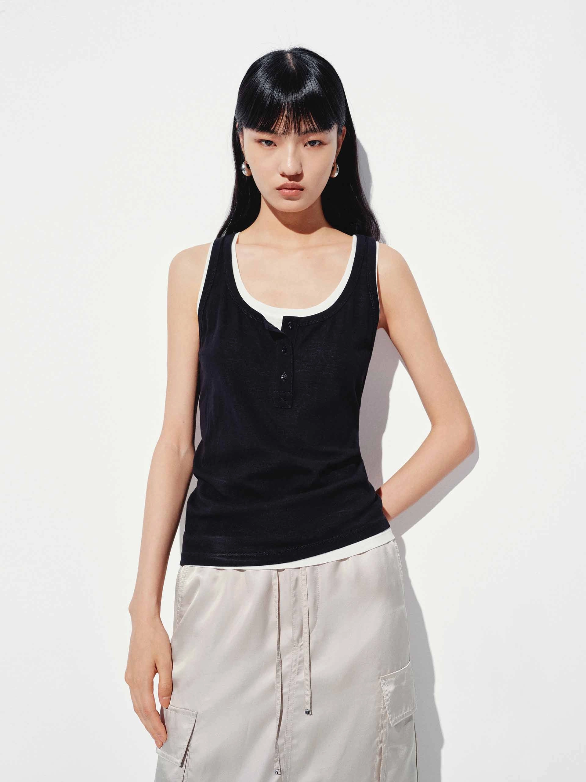 U-neck Layered Tank Top anti static coating