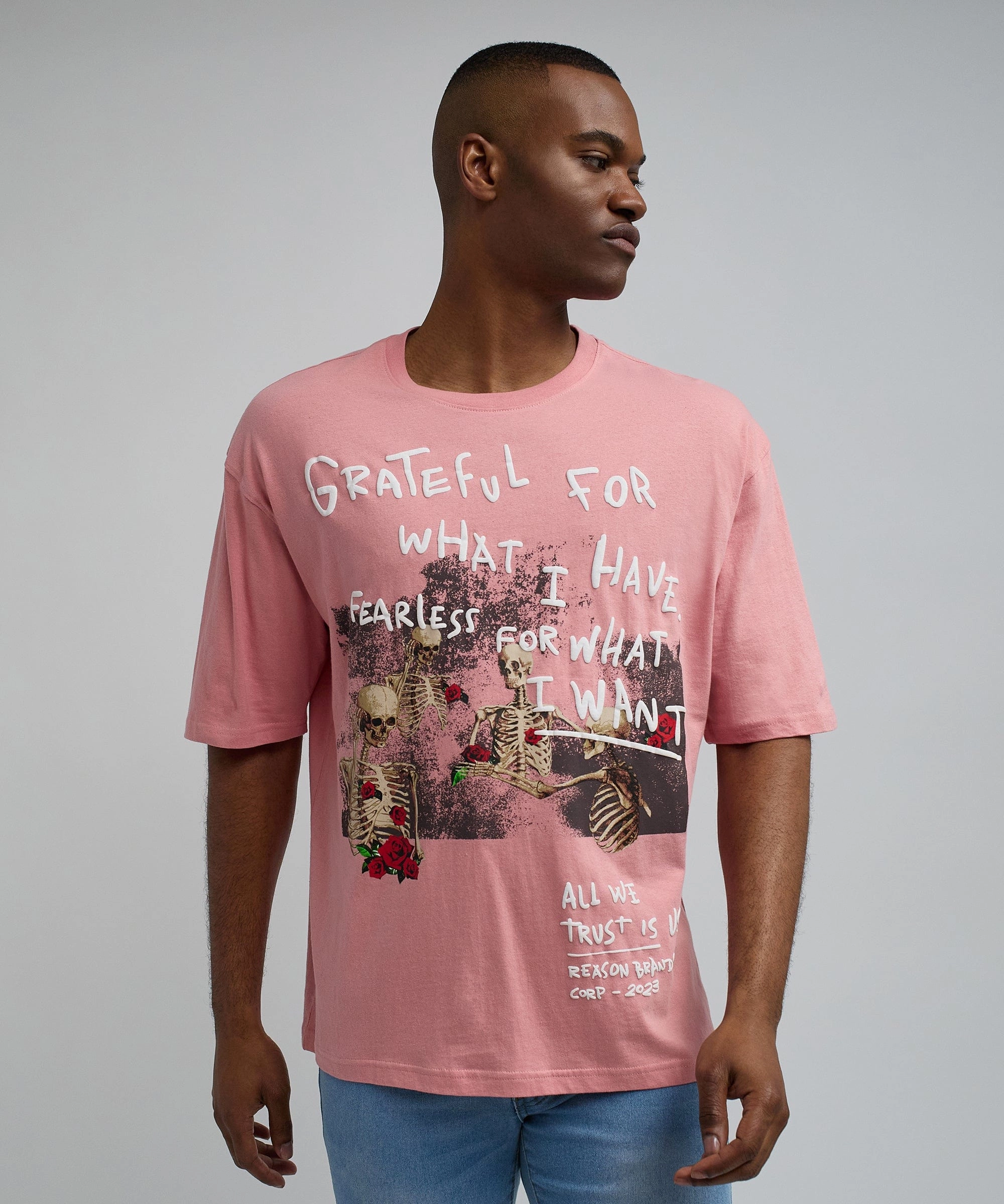 Grateful Roses Oversized Short Sleeve Tee - Pink Relaxed Dress