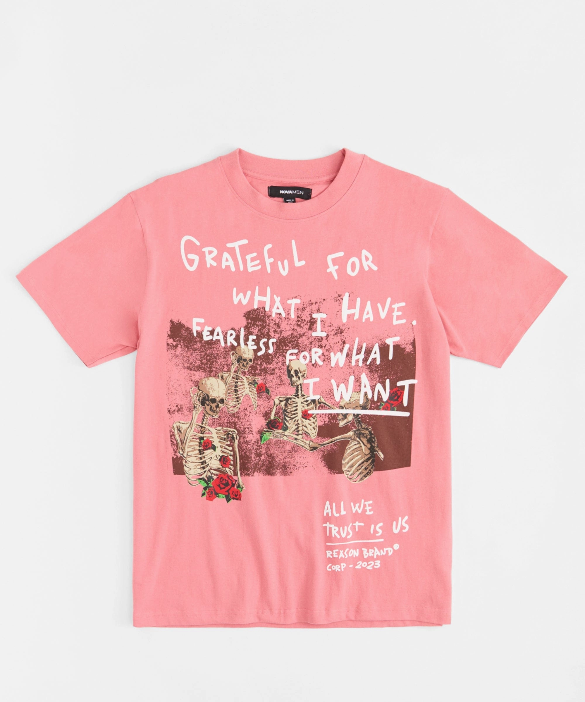 Flexible Material Grateful Roses Oversized Short Sleeve Tee - Pink
