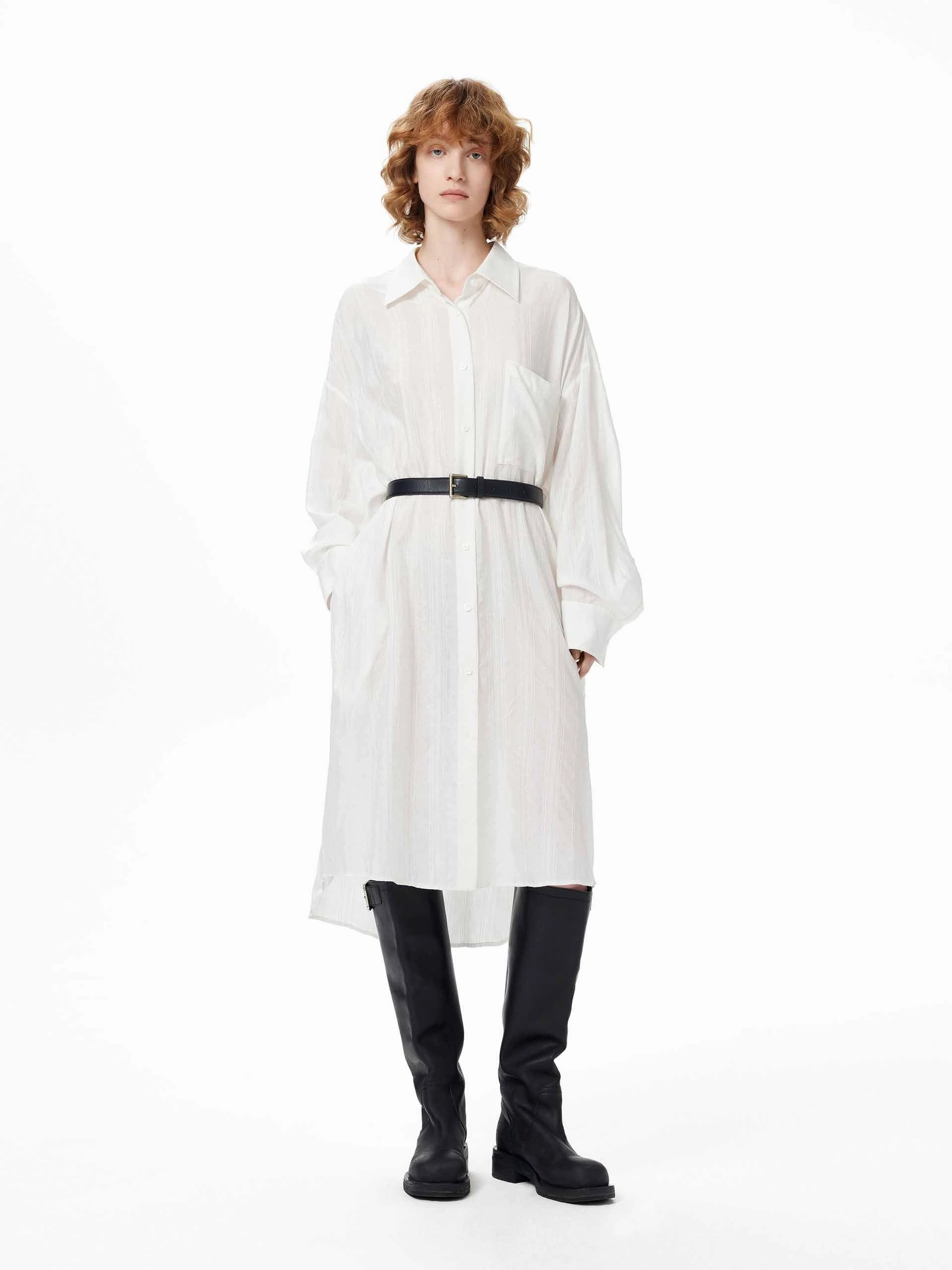Matte-Lining Light Rhythm Long Sleeves Shirt Dress