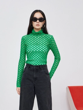 HygienicCoating Hole Punched Turtleneck Sweater
