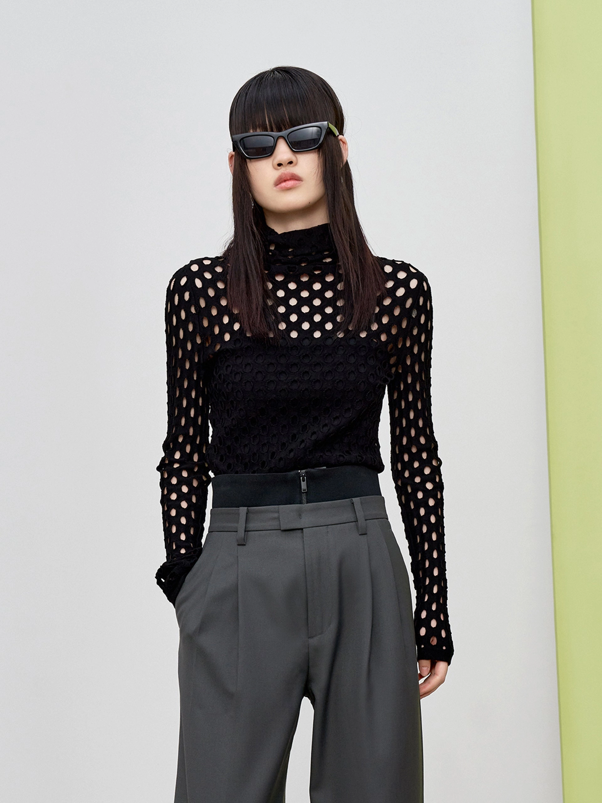 Quick Release Fasteners Hole Punched Turtleneck Sweater