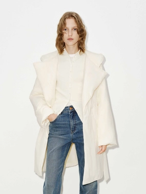 Hood Quilted Jacket with Belted Vegan Leather Accents