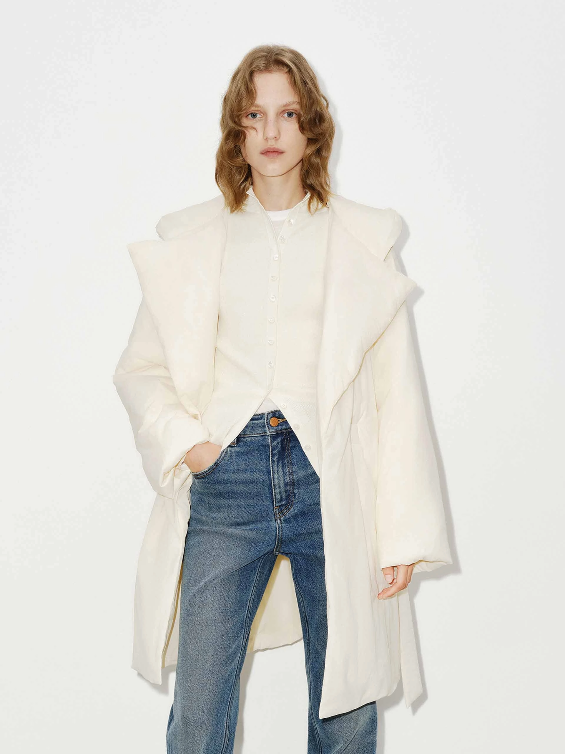 Hood Quilted Jacket with Belted Draft Block Fashion Forward