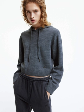 Tear Resistant Fiber Blend Thermal Regulation Fabric Hooded Drawstring Knit Top