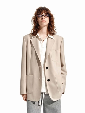 Breathable fabric Smooth Flat Collar Patch Pocket Tailored Blazer