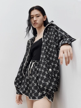 HOT SALE Monogram Print Hooded Trench Coat RelaxedFit