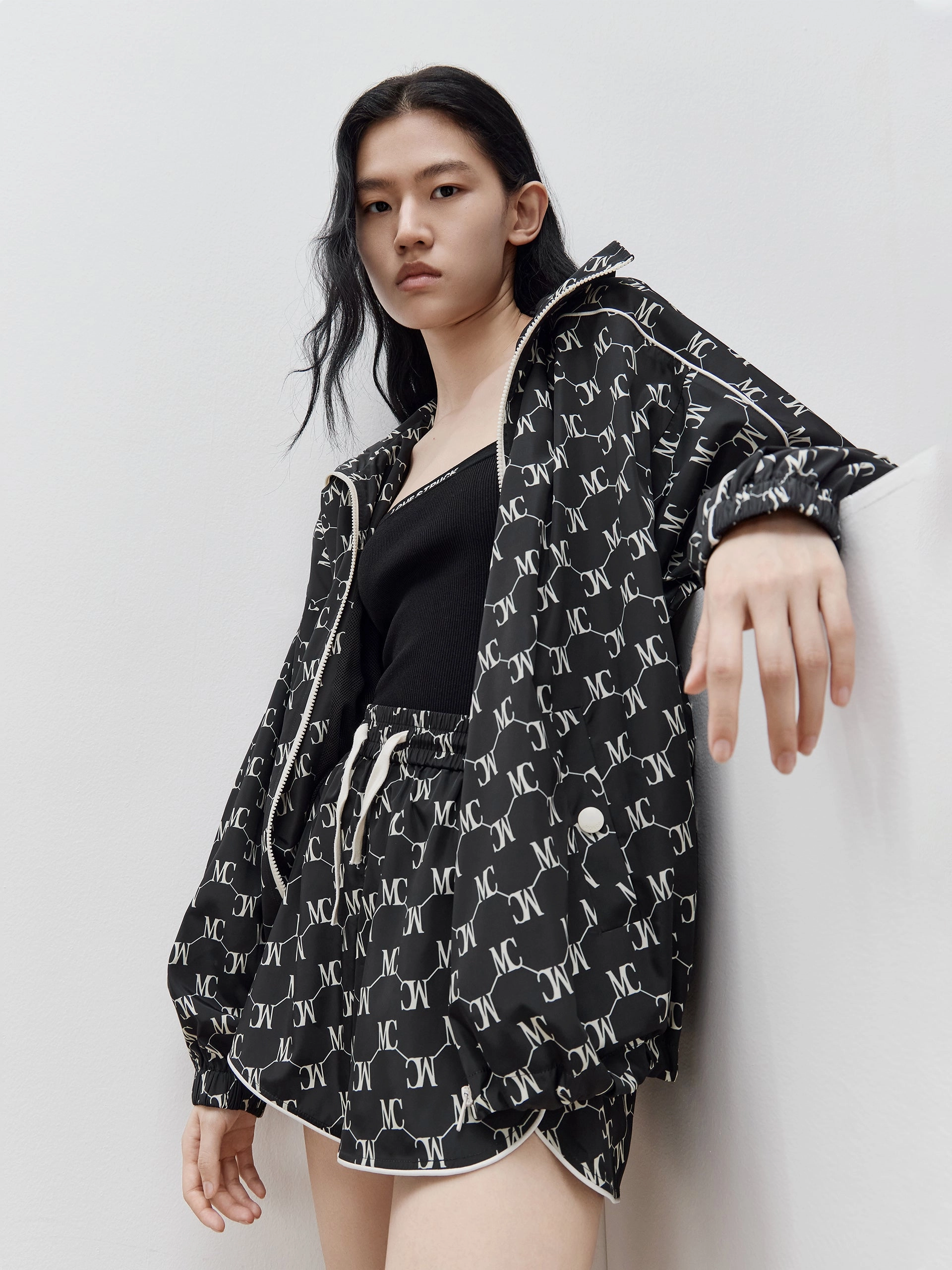 HOT SALE Monogram Print Hooded Trench Coat RelaxedFit