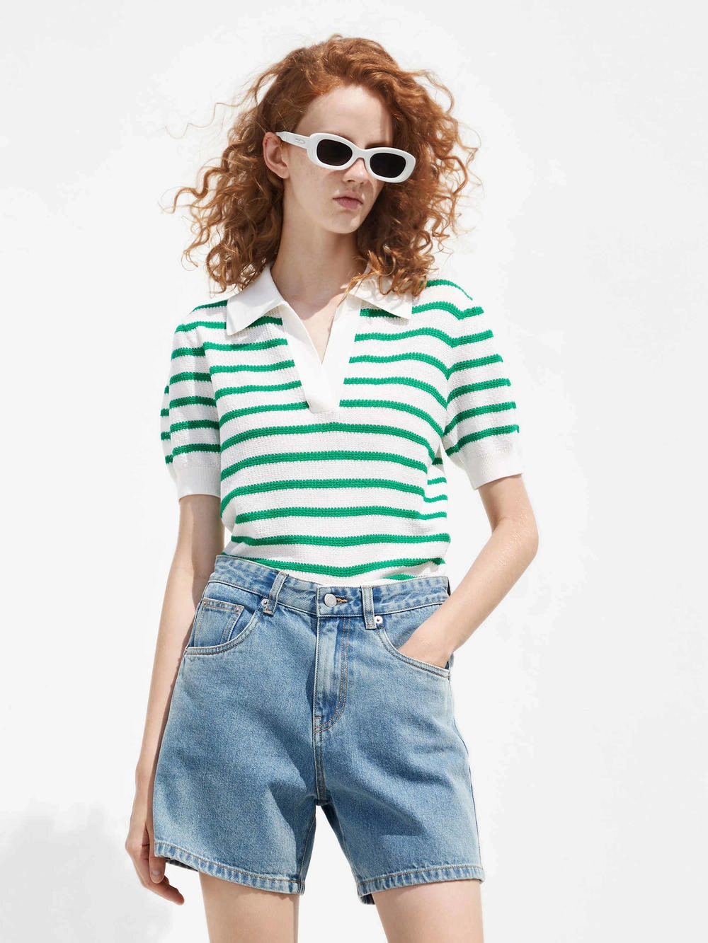 HOT SALE Wool Stripe Cropped Knit Top Soft Texture Ventilated Panel Design