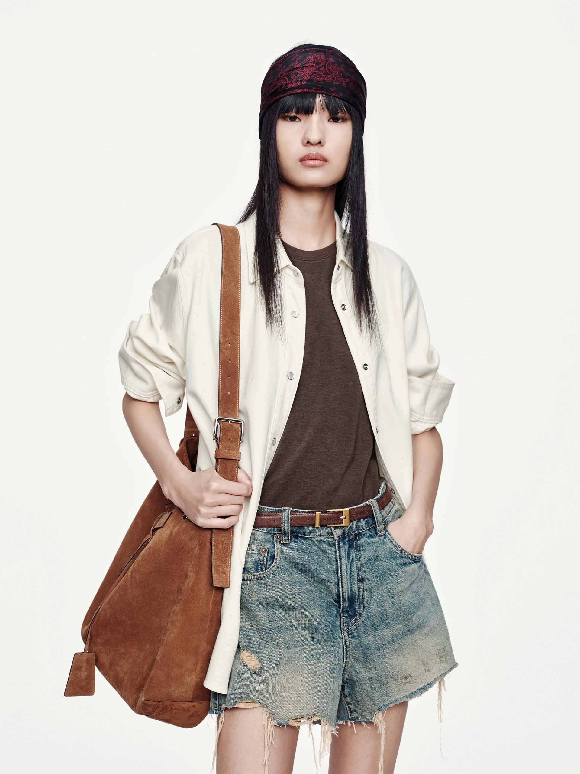 Hotfix Rhinestone Denim Shirt Sheer Overlay Material