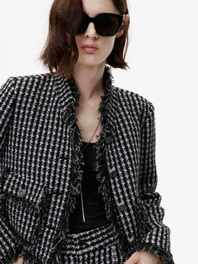 Relaxed City Style Hike Fit Houndstooth Pattern Jacket