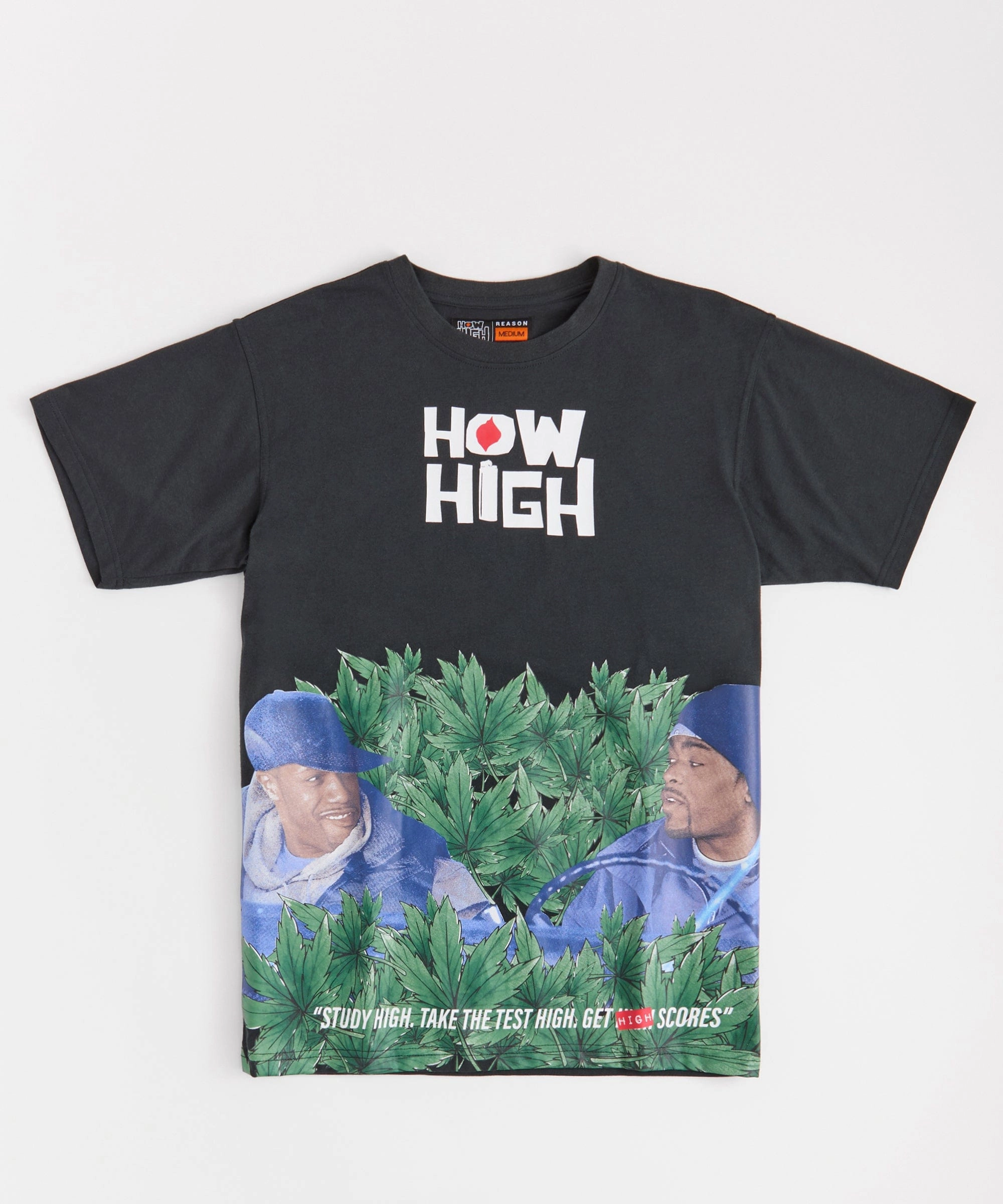 Classic Crew Neck Silicone Print Detail How High Short Sleeve Tee - Black