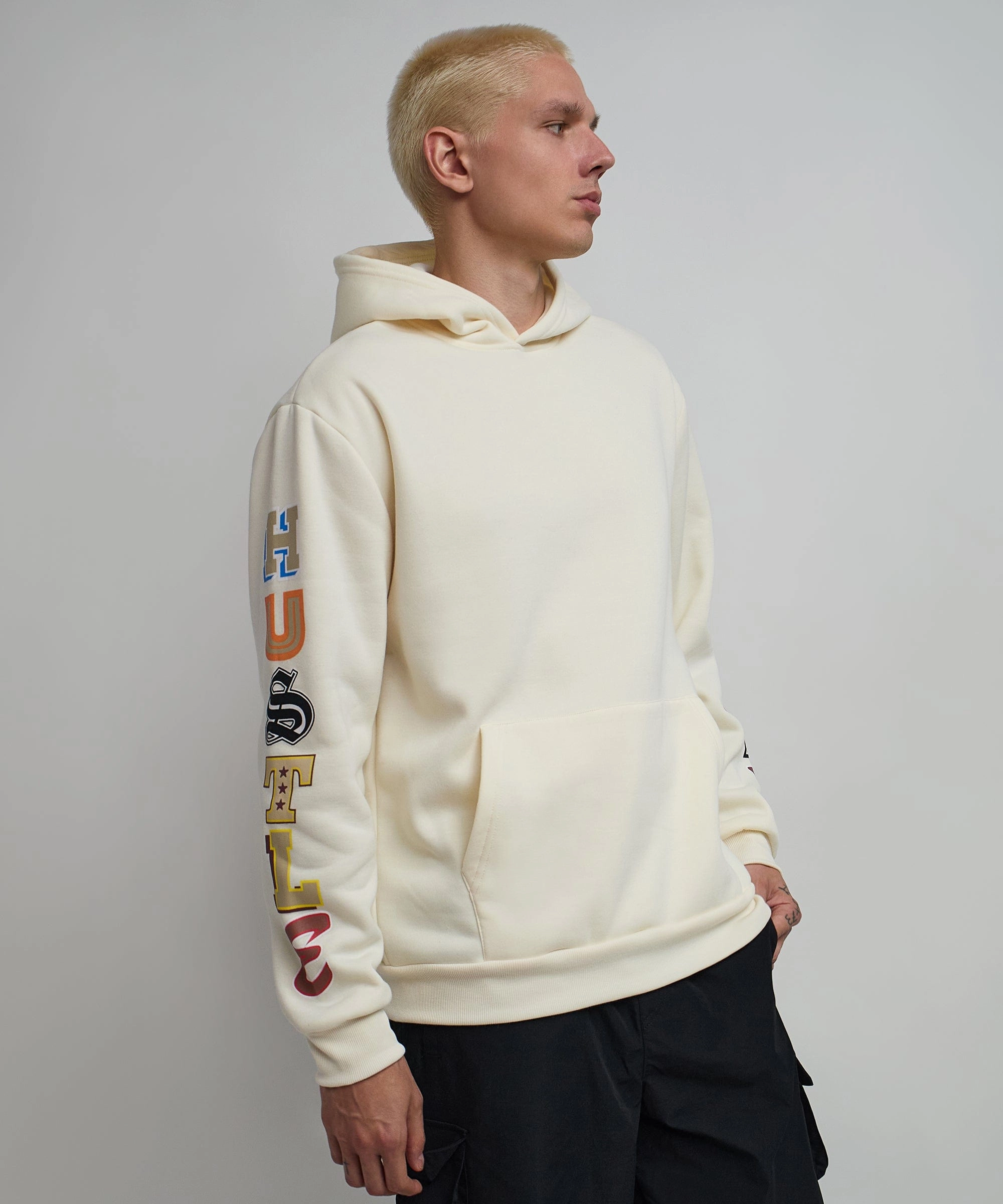 Hustle Daily Hoodie - Cream ReinforcedStitching