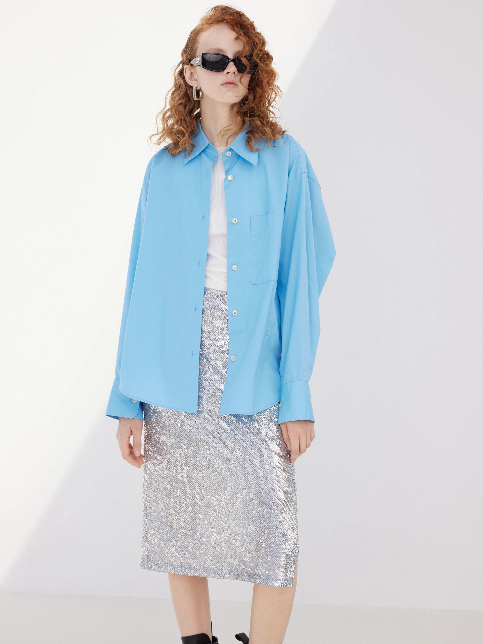 FlatlockStitching Cotton Blend Poplin Shirt