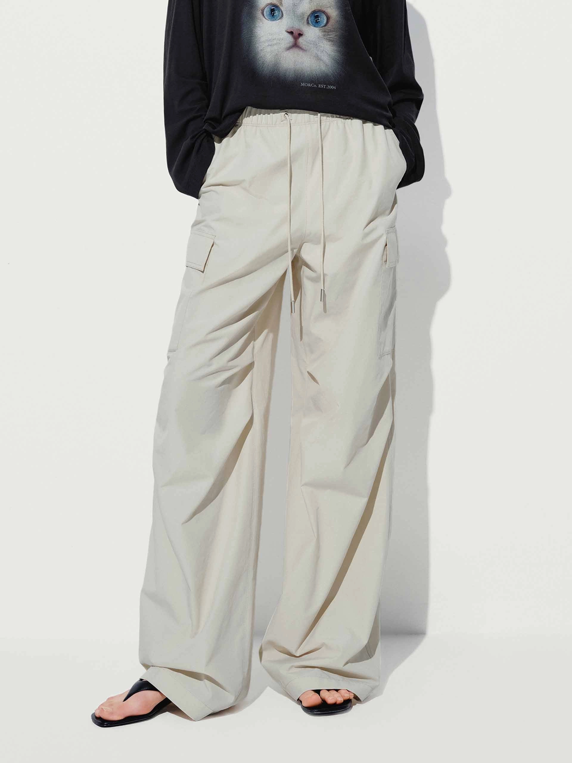 Loose cut Ripstop Fabric Technology Cargo Pocket Drawstring Pants