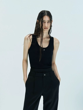 Layered Collar Structure Metal Logo Tank Top