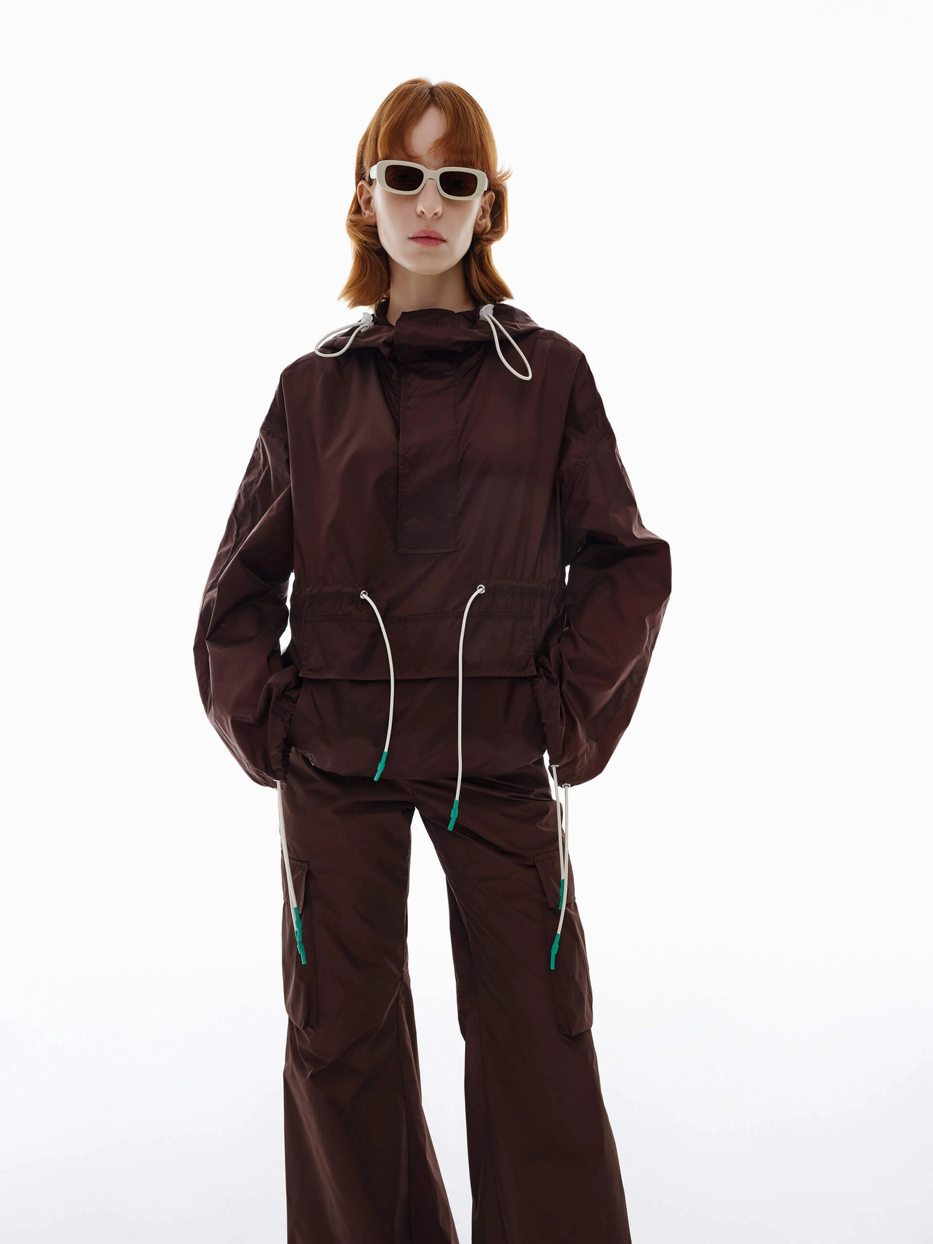 Drawstring Detail Hood Sweatshirt MultiPocket Layout Heat Sealed Seams