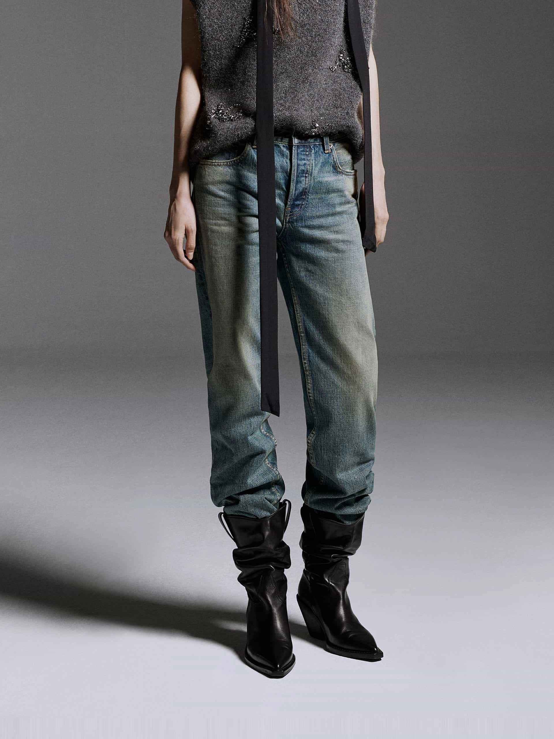 Abrasion Resistant Denim Button Closure Straight Jeans