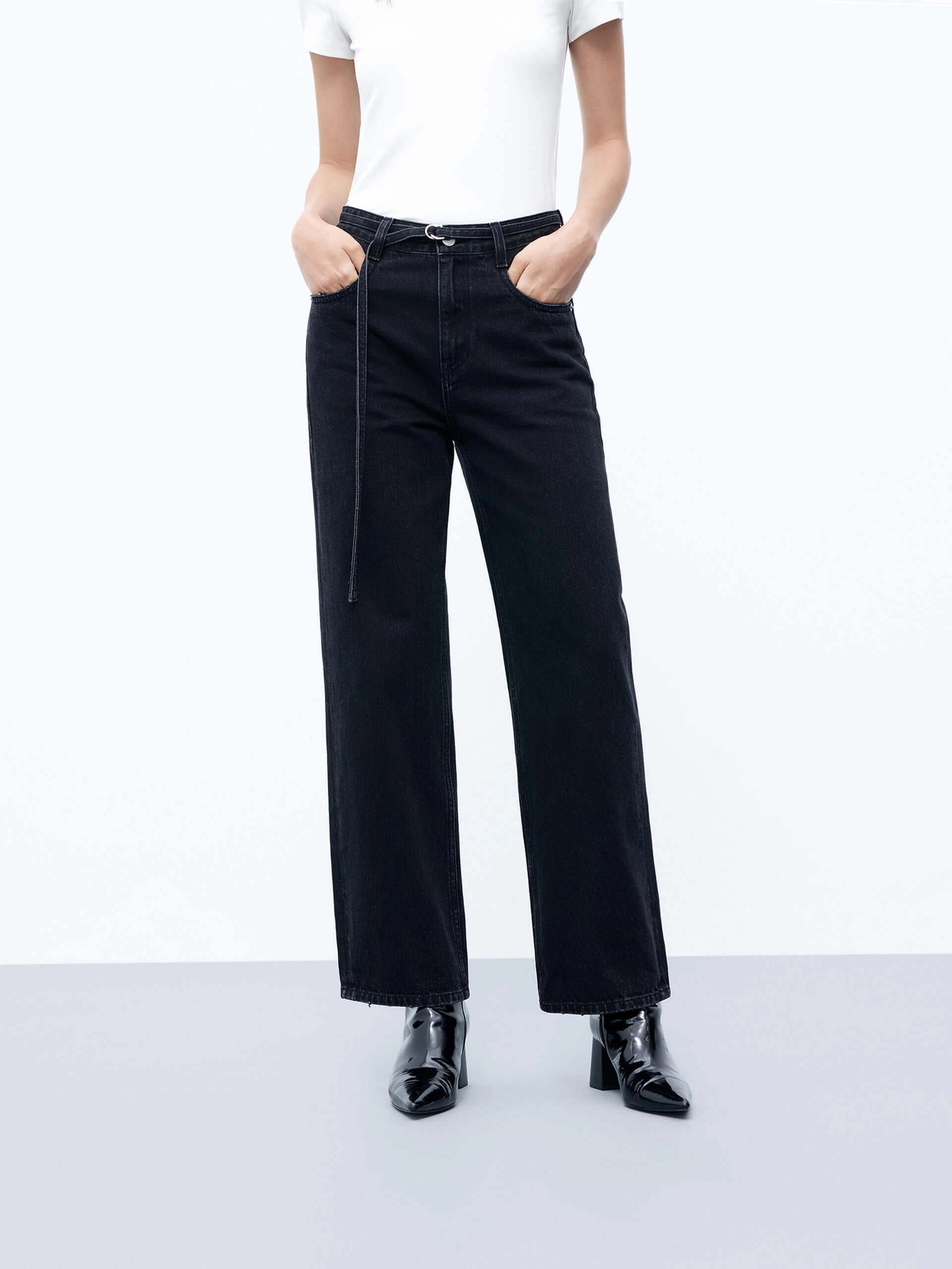 Daily Wear Breathable Classic Include Belt Straight Jeans