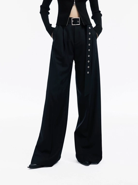 Include Belt Wide Leg Pants Low Rise Fit Stretch Waist