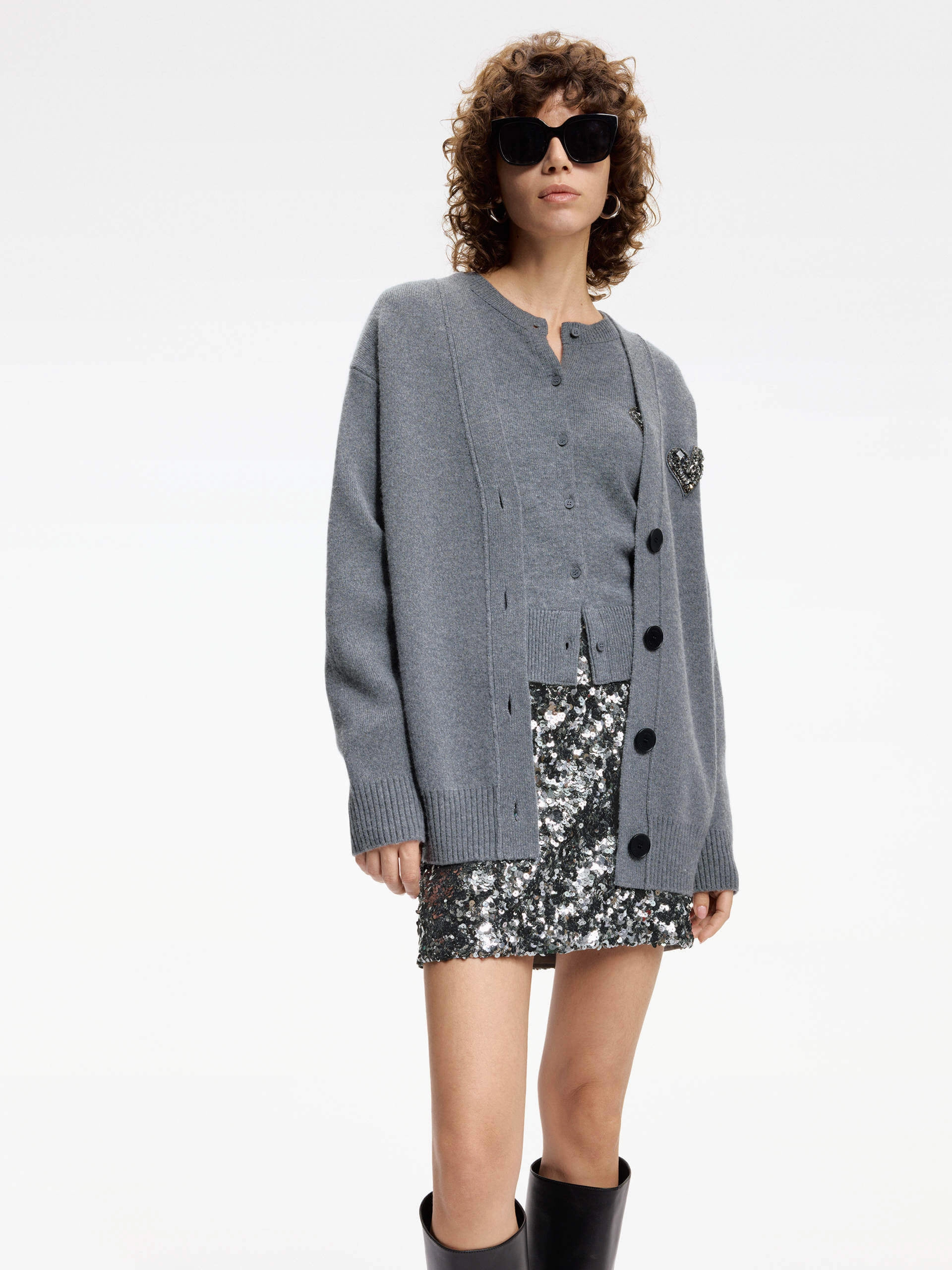 BoxyCrop Low Profile Seaming Include Cashmere Knit Cardigan