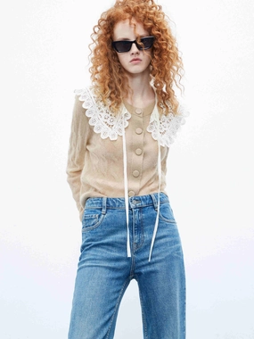 Durable Color Retention Include Detachable Collar Knit Cardigan