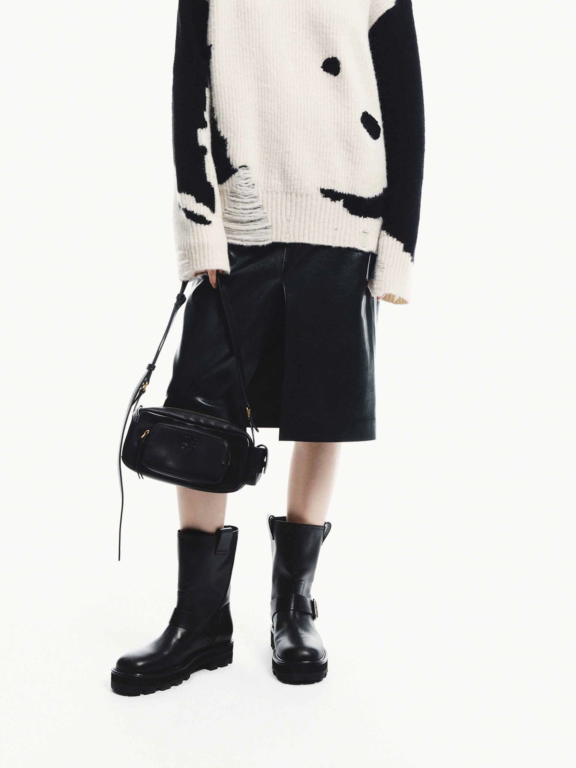 FlexFoamPadding Front Slit Midi Leather Skirt
