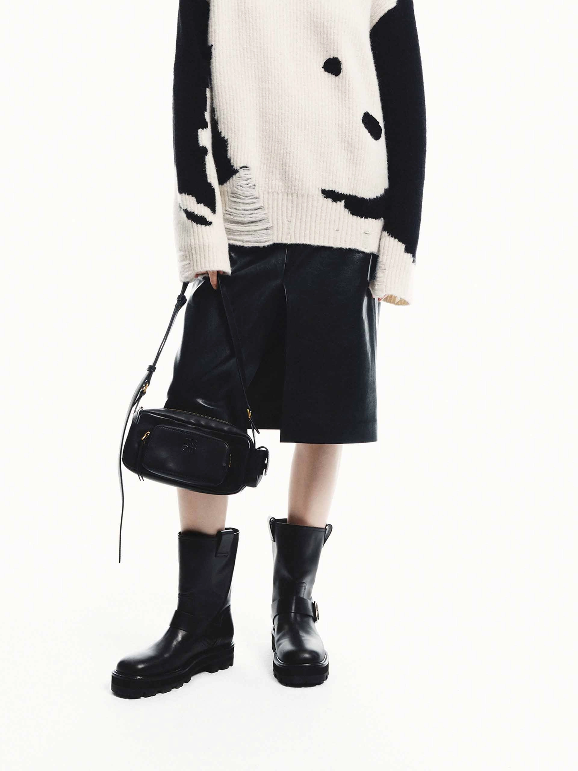 Stay Dry Front Slit Midi Leather Skirt