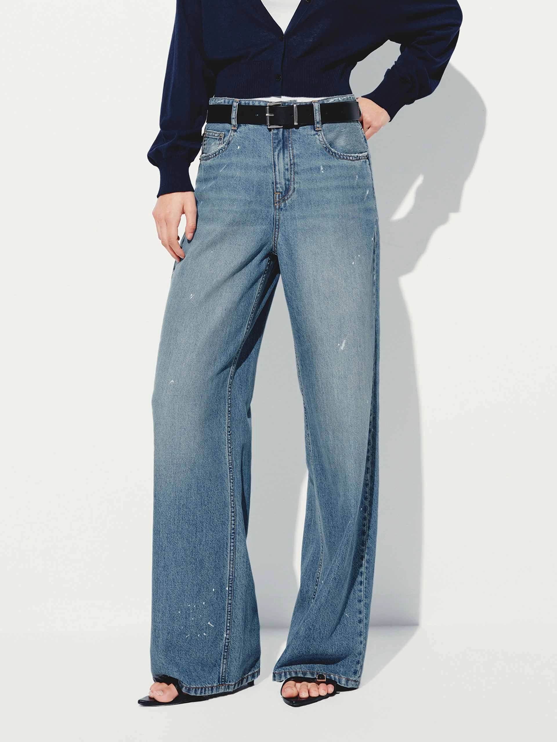 City Life Style Style Neutral Ink-splashed Straight Jeans