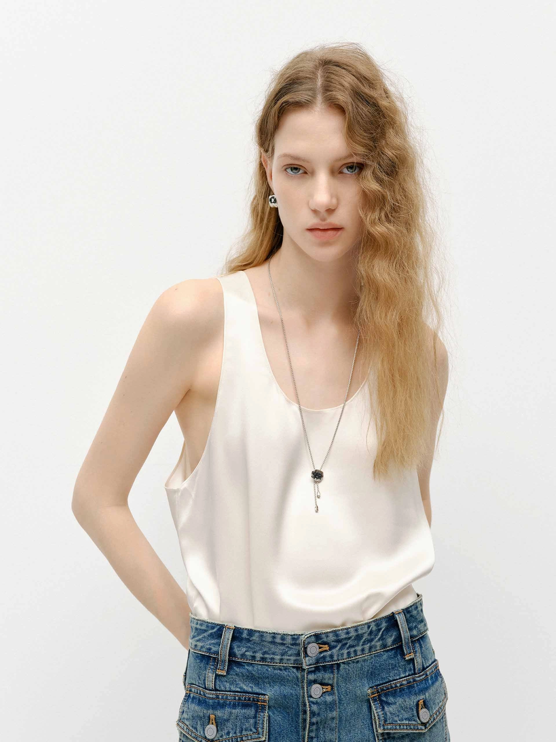 Soft Satin Tank Top Brushed Inner Layer