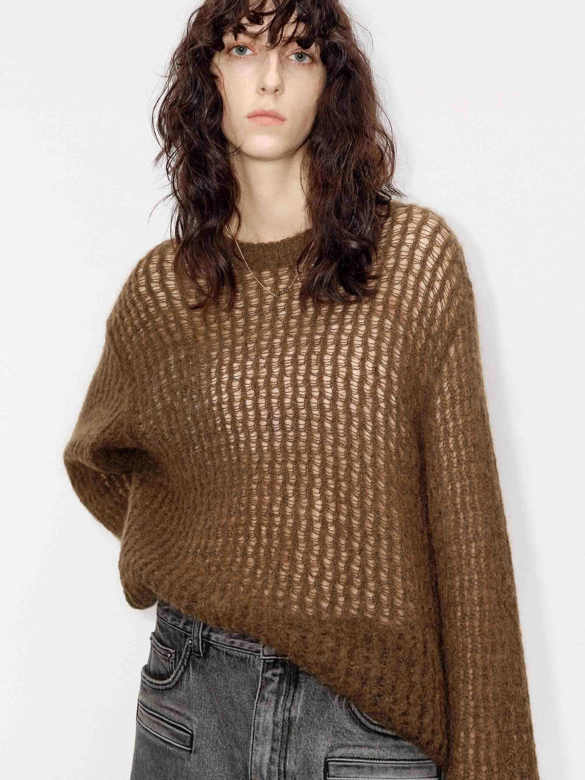 Light Deflection Fabric TearResistant Blends Loose Crochet Knit Sweater