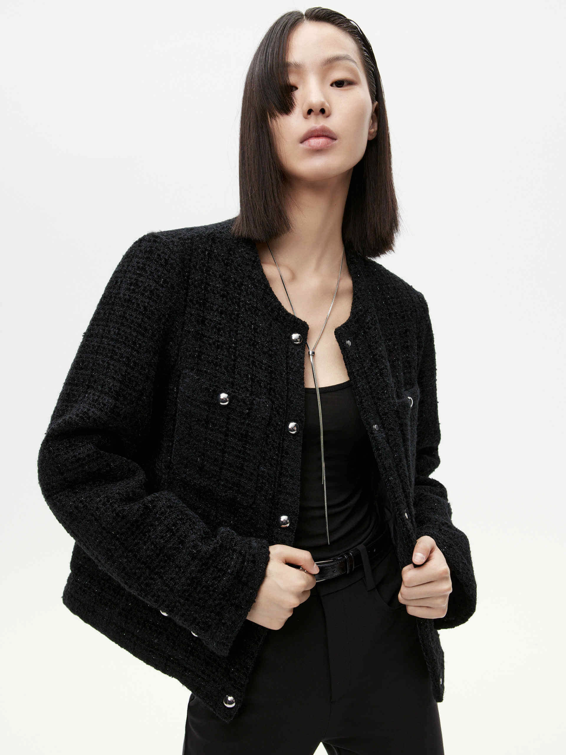 Everyday apparel Magnetic Closures Tweed Quilted Down Jacket