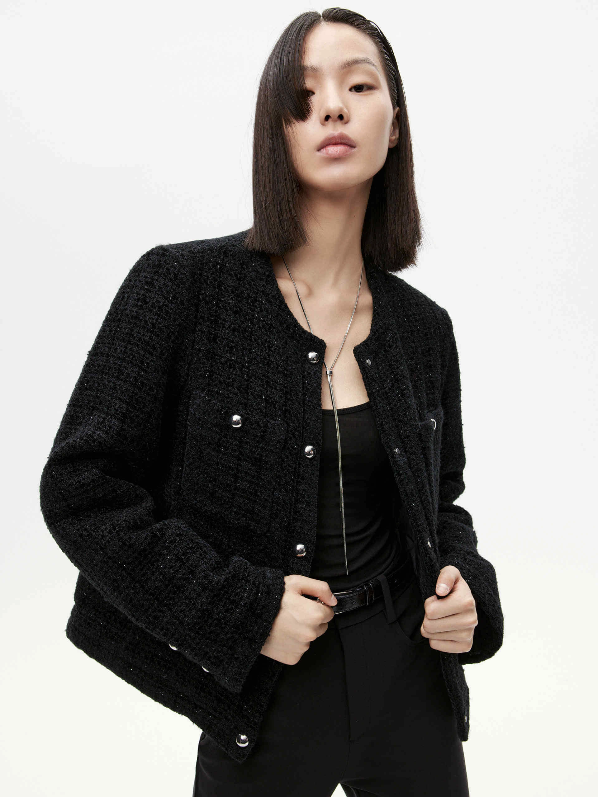 Tweed Quilted Down Jacket All Season Versatility Elastic Cuff Adjustment