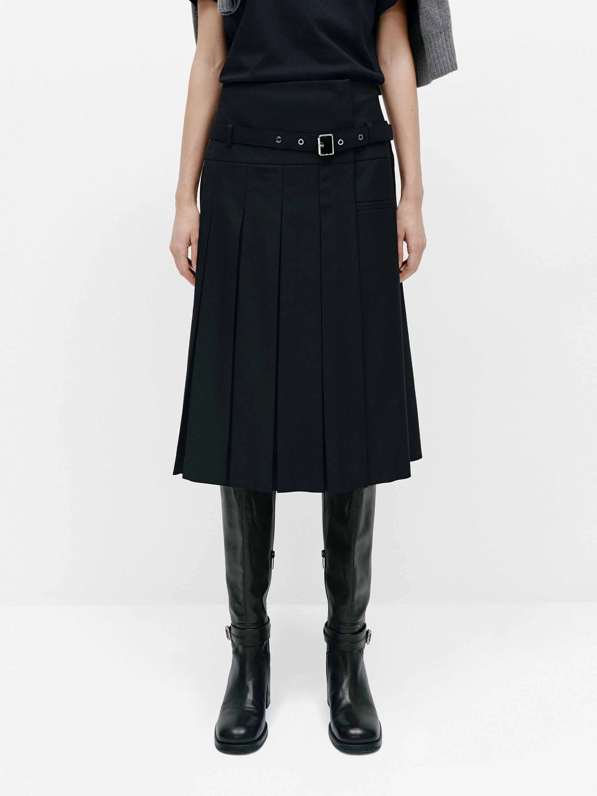 Perfect Stretch Snug Waist Irregular Hem Pleated Skirt