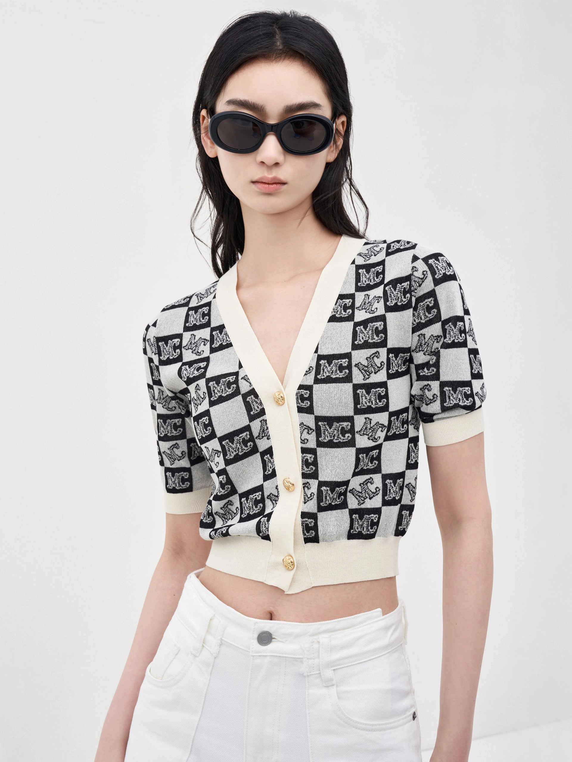 Jacquard Contrast Knit Cardigan UVProtective Coating