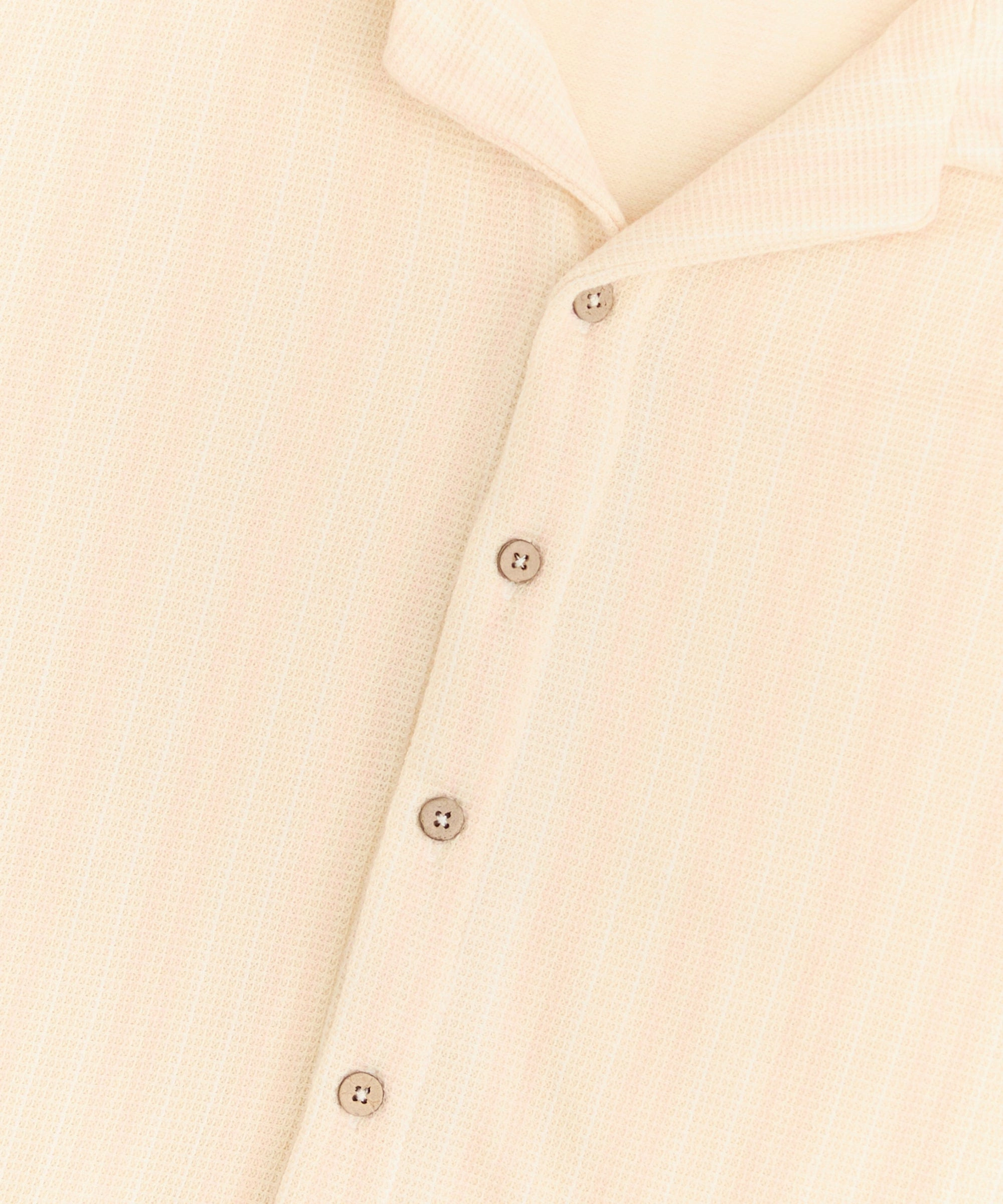 Jacquard Knit Short Sleeve Button Down Shirt - Cream SnagResistant Fabric