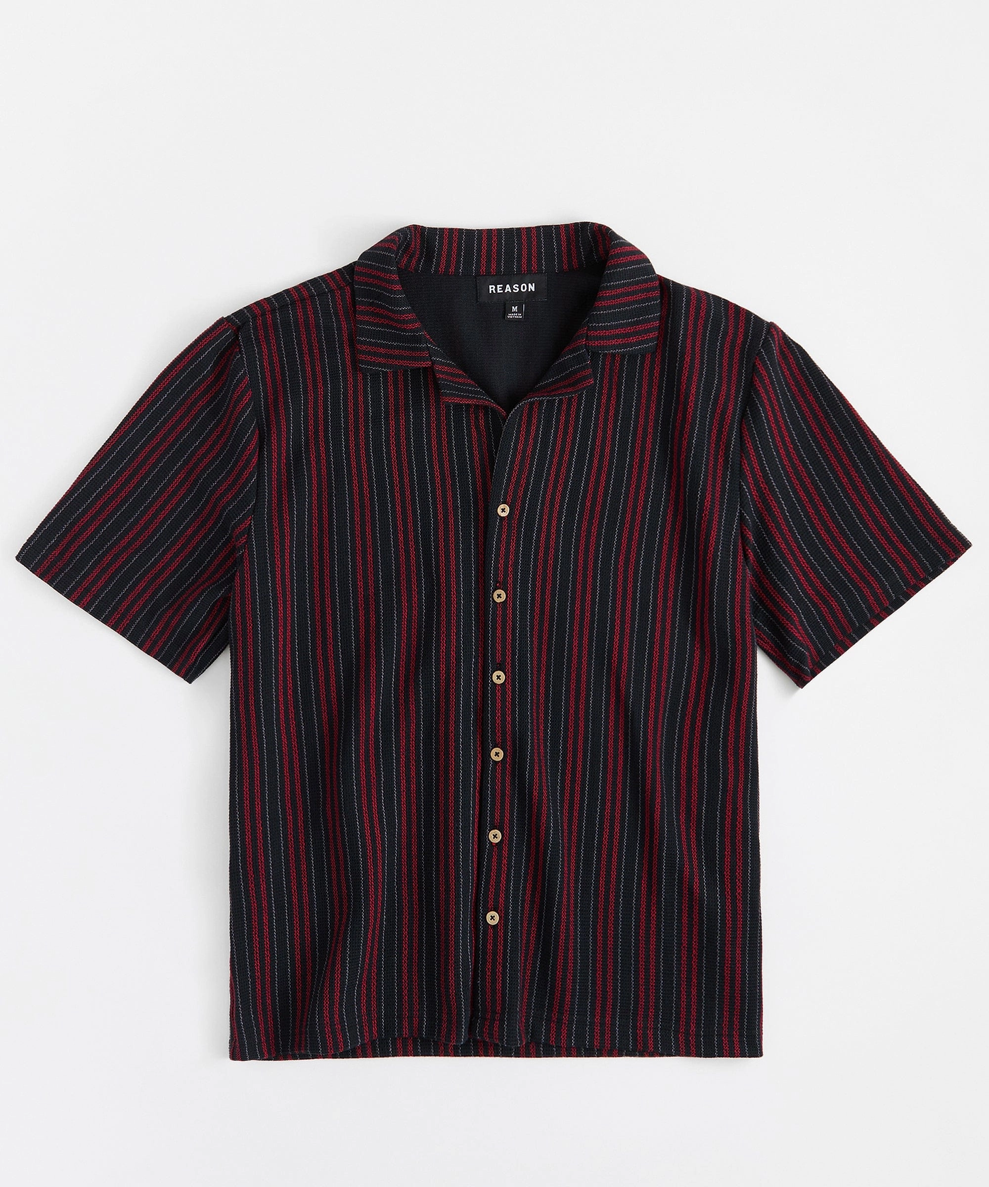 Jacquard Knit Short Sleeve Striped Button Down Shirt - Black Casual Sweater QuickDry Texture