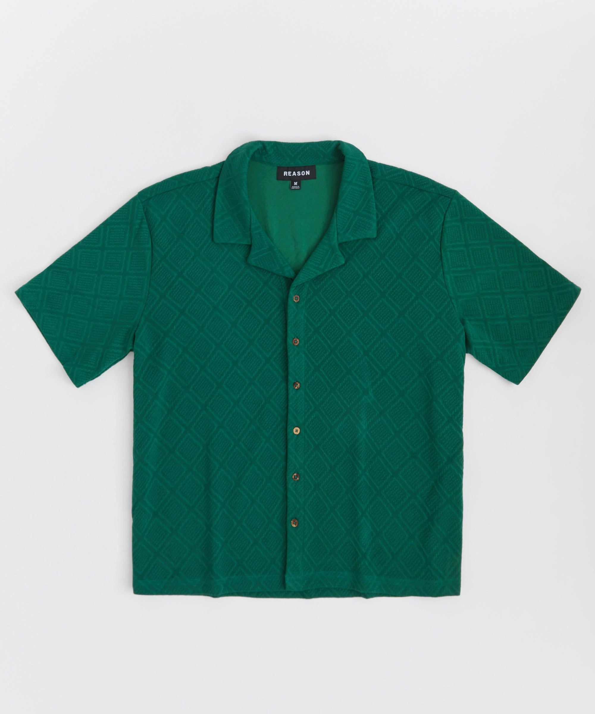 Jacquard Textured Knit Short Sleeve Button Down Shirt - Green Moisture Control Technology