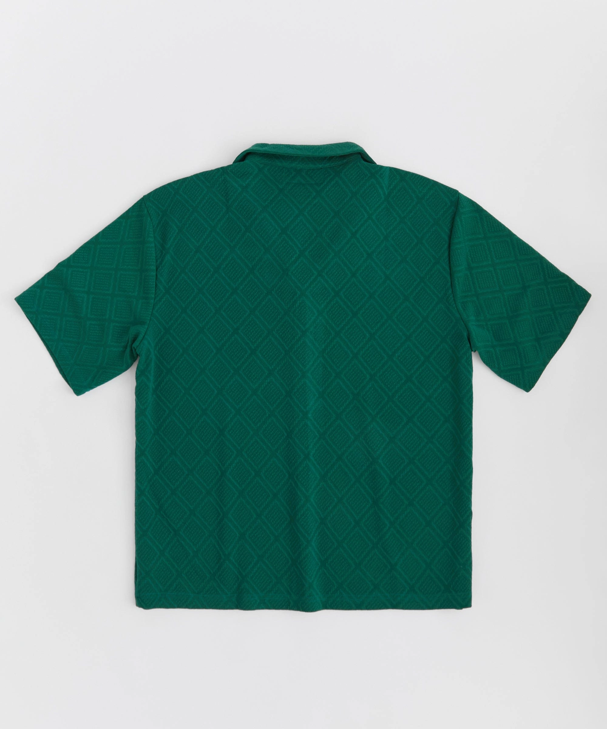 Jacquard Textured Knit Short Sleeve Button Down Shirt - Green Noise Reducing Fabric Treatment AntiPill Surface