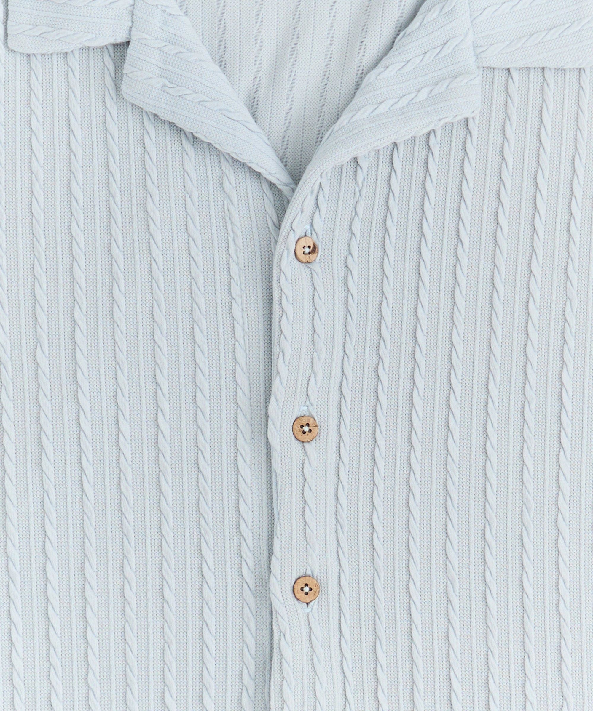 Jacquard Textured Knit Short Sleeve Button Down Shirt  - Light Blue Antibacterial Fabric