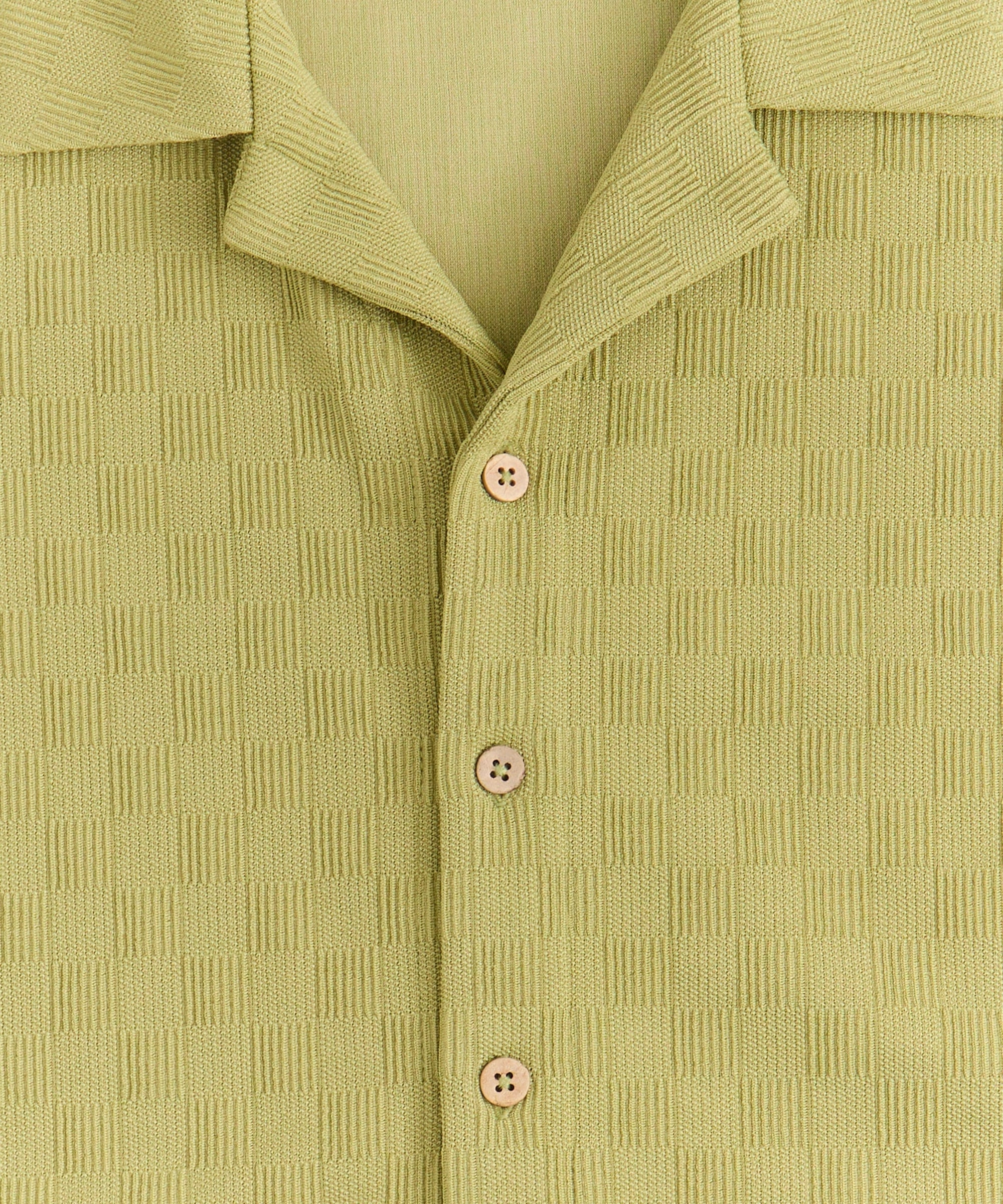 CushionedSupport Jacquard Textured Knit Short Sleeve Button Down Shirt - Olive Green