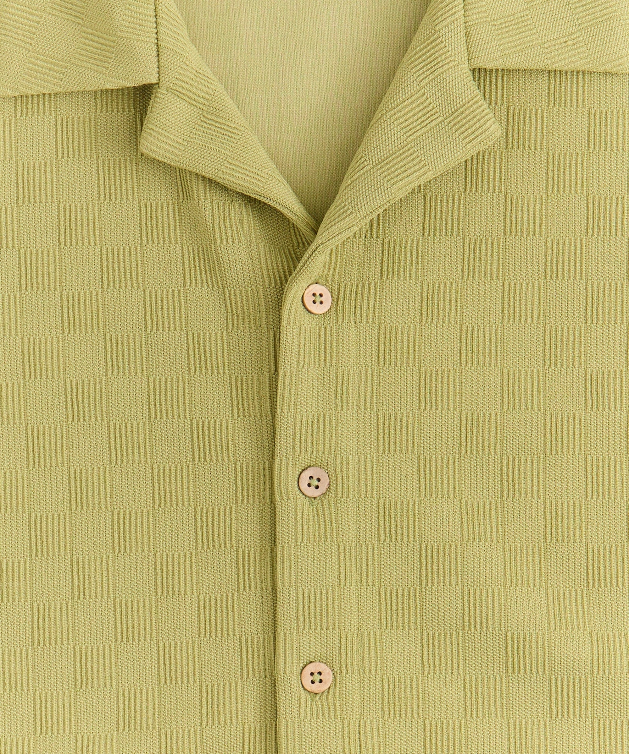 PlacketDetail Fashionable Fit Jacquard Textured Knit Short Sleeve Button Down Shirt - Olive Green