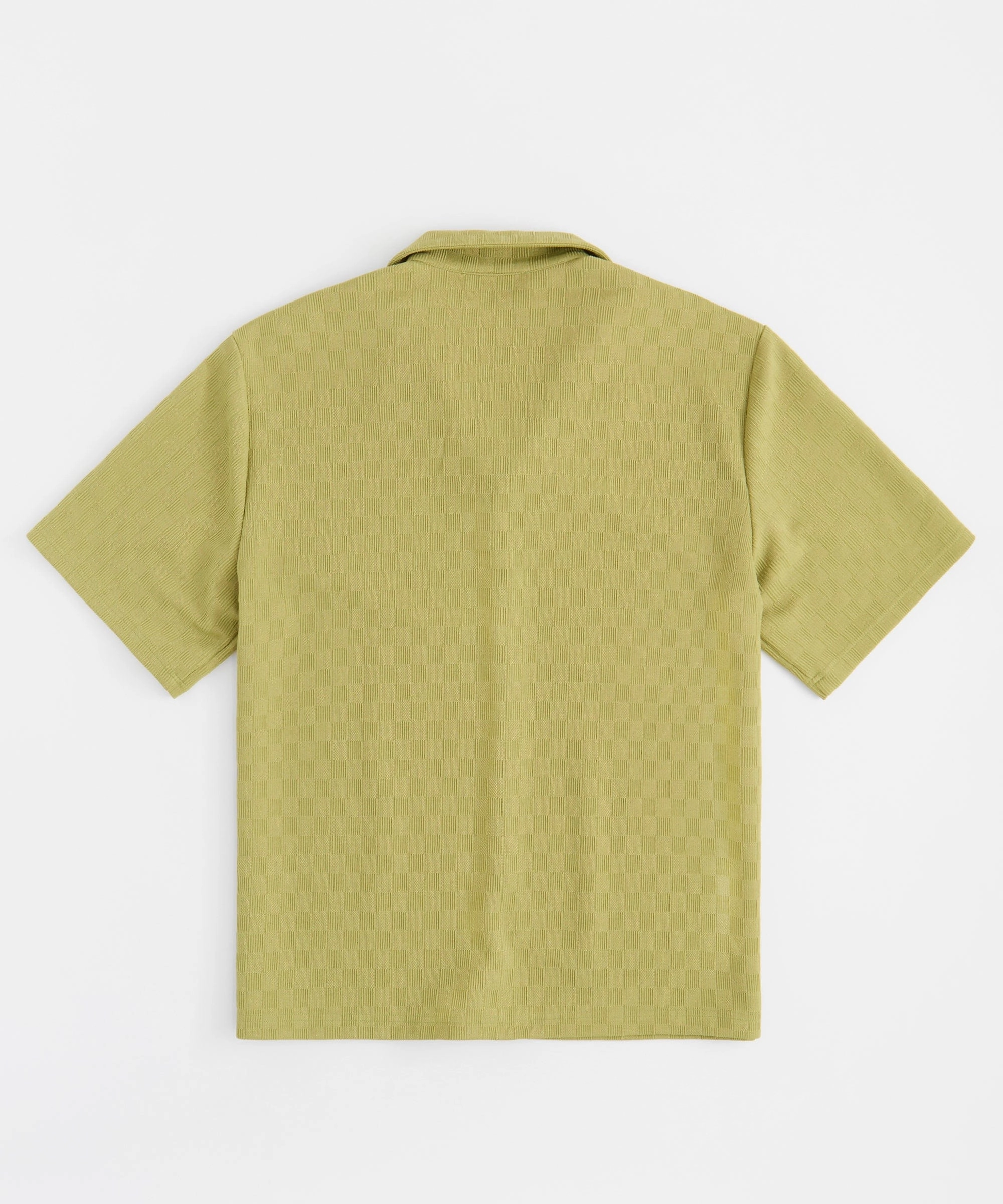 Jacquard Textured Knit Short Sleeve Button Down Shirt - Olive Green PolyesterBlend