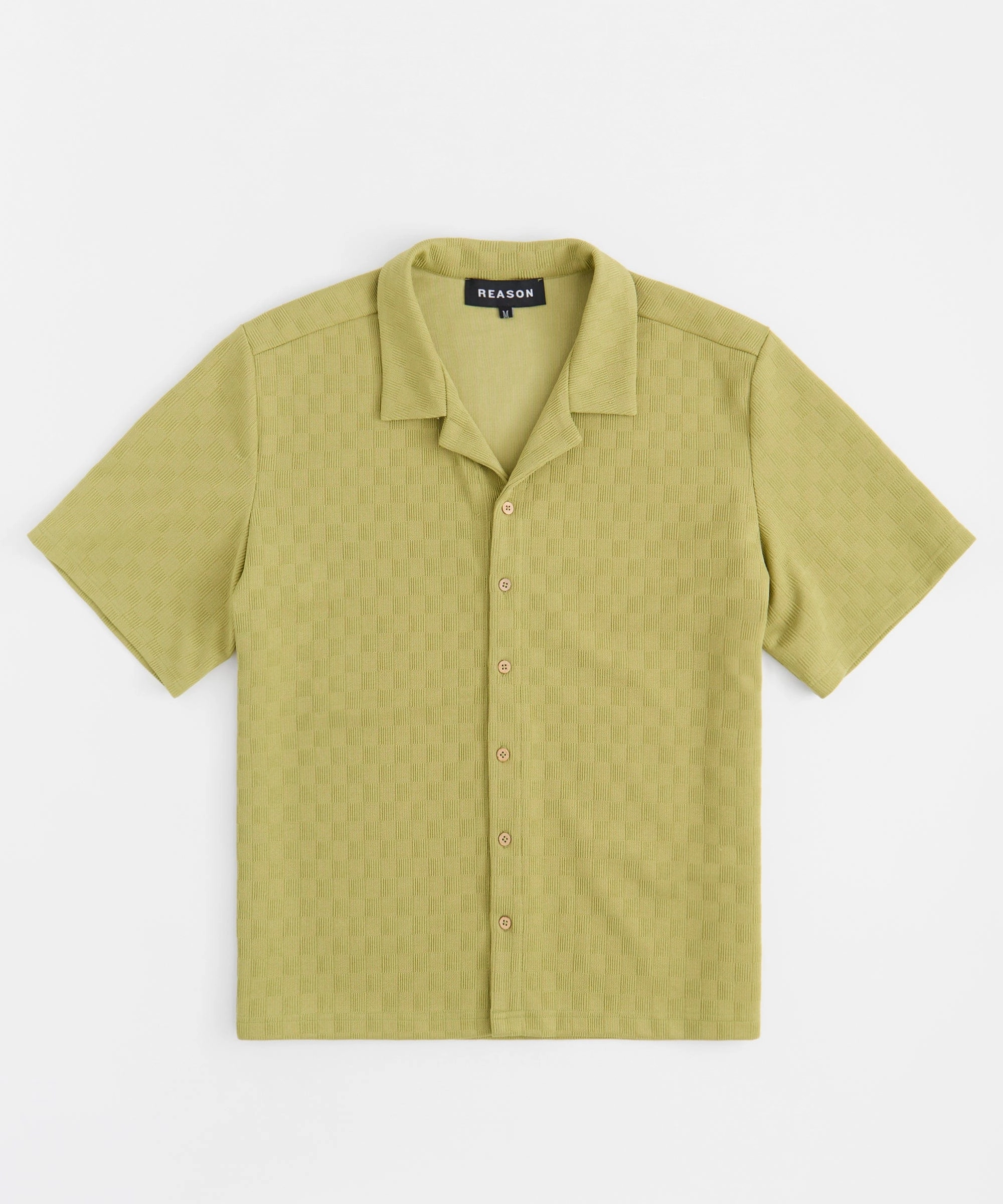 Jacquard Textured Knit Short Sleeve Button Down Shirt - Olive Green MinimalistCut Versatile Layering